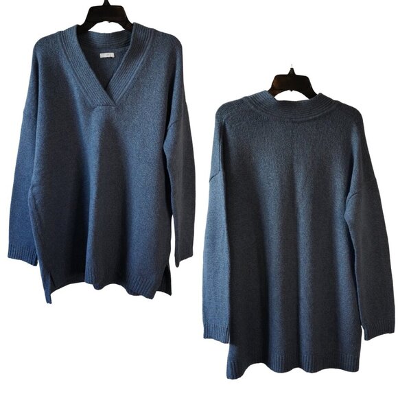 J. Jill, Relaxed Marled V-Neck Knit Long Sleeve Sweater, Indigo, Blue - Picture 2 of 9
